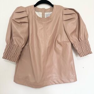 Saylor Puff Sleeve Faux Leather Top Andie Top in Rose Quartz size XS